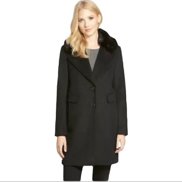 DKNY Black Winter Coat With Fur Collar - Picture 4 of 12